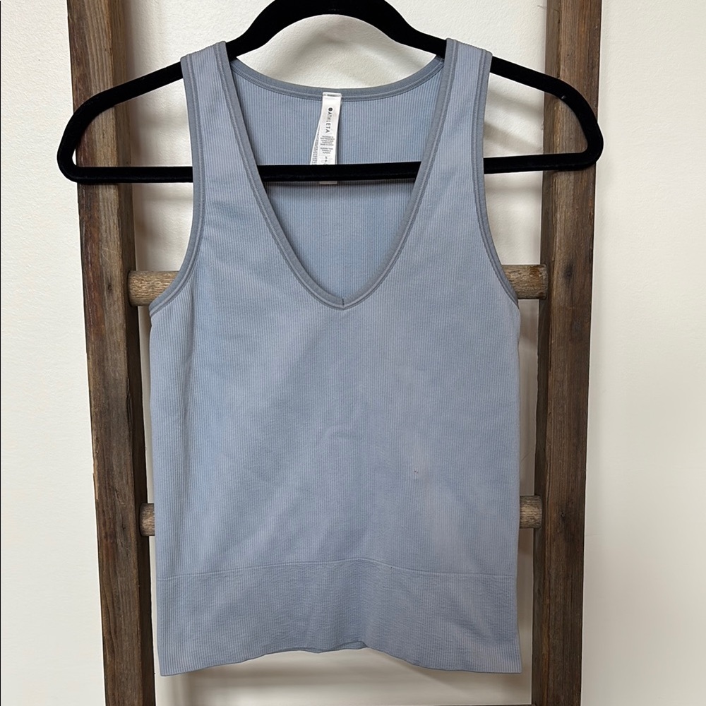 Athleta Ribbed Stretchy Women's Blue V-neck Tank Top